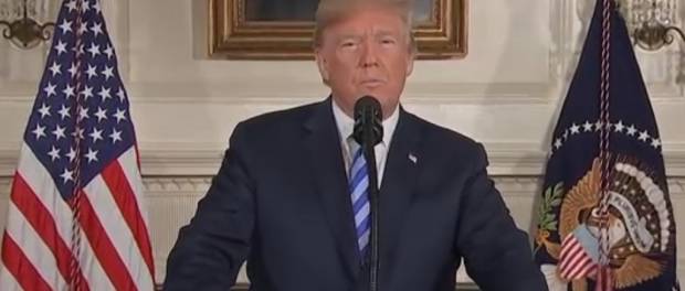 President Trump tijdens zijn TV-speech over opzeggen Iran-deal