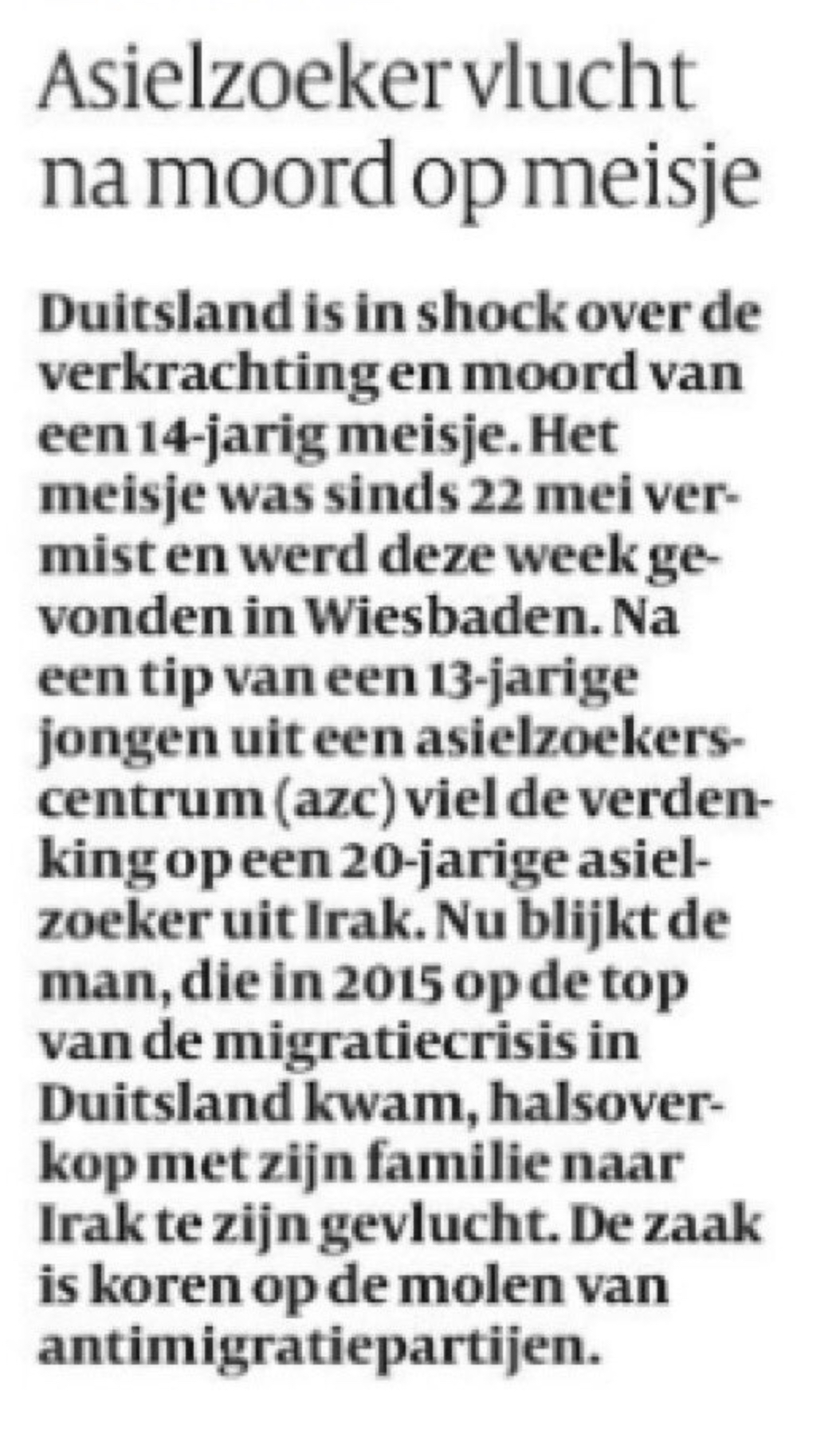 asielzoeker vlucht na moord