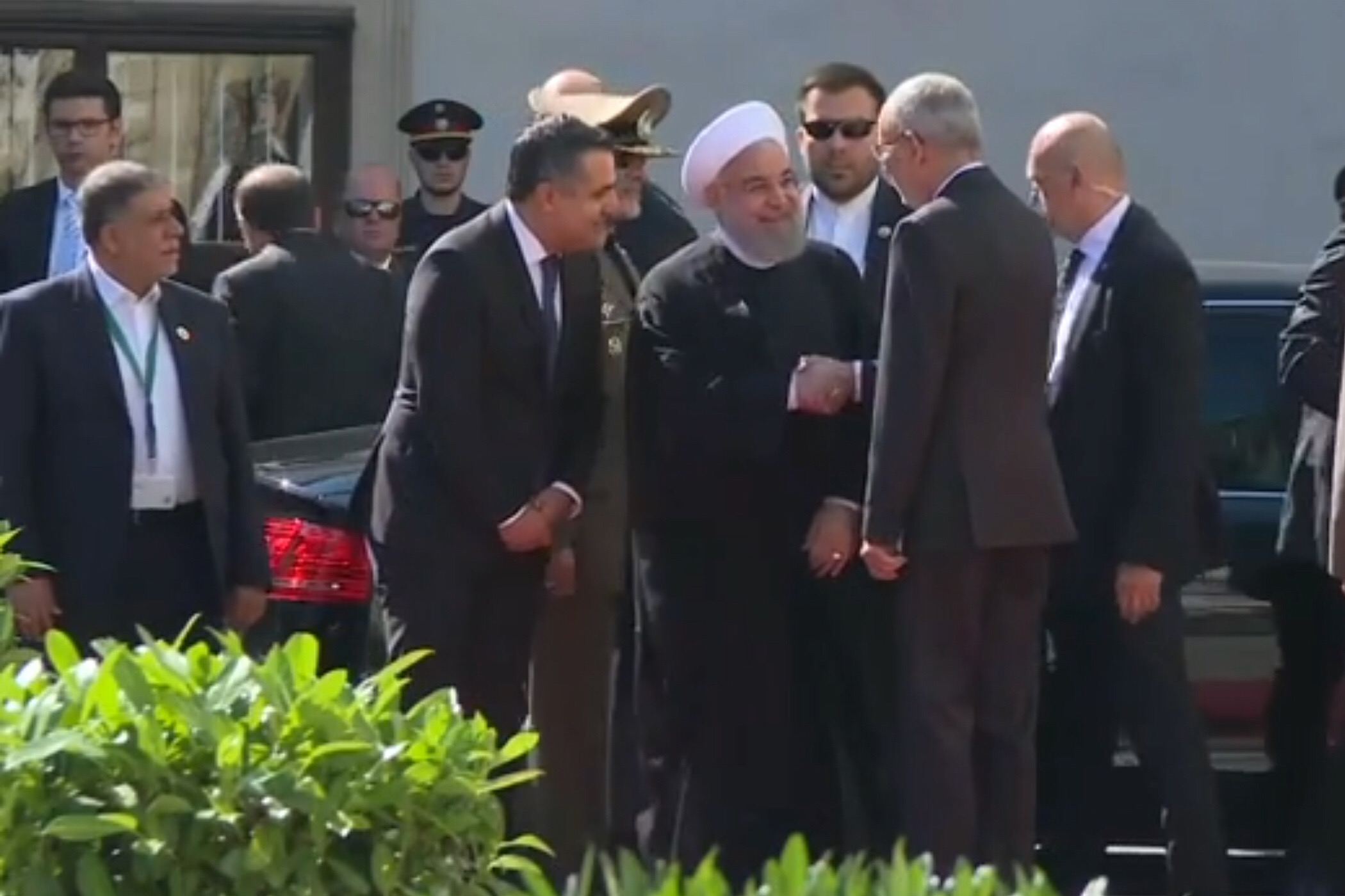 Aankomst president Rouhani van Iran in Wenen voor het overleg met EU over Iran-deal (4 juli 2018).