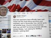 Tweet Donald Trump over sancties Iran.