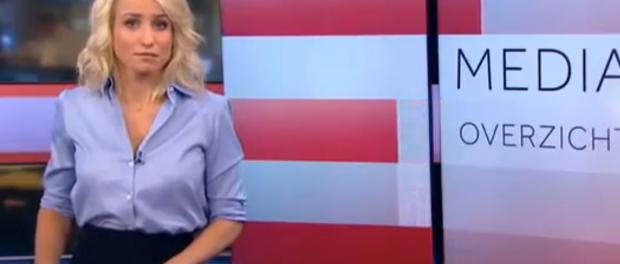 Nieuwslezeres Dionne Stax presenteert het NOS-Journaal.