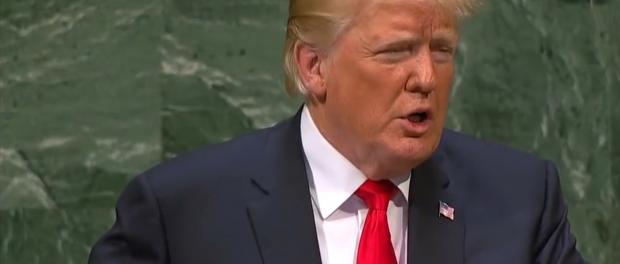 Donald Trump tijdens zijn rede voor de VN (25 september 2018)