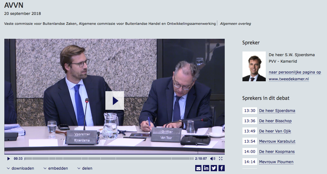 Personalia S.W. Sjoerdsma, hier aangeduid als PVV-Kamerlid (bron: openbare website Tweede Kamer)