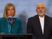 EU-Buitenlandvertegenwoordiger Federica Mogherini en de Iraanse minister Mohammed Javad Zarif (25 september 2018)
