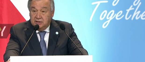VN secretaris-generaal Guteres bij de opening van de klimaattop COP24 in Polen.