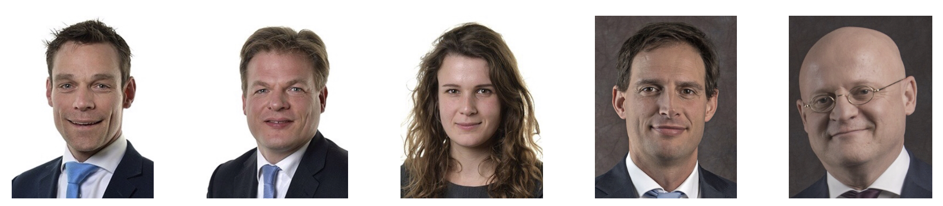 Conservatieve realisten CDA: Martijn van Helvert, Pieter Omtzigt, Anne Kuik, Wopke Hoekstra en Ferd Grapperhaus. Bron: Tweede Kamer en rijksoverheid.nl.