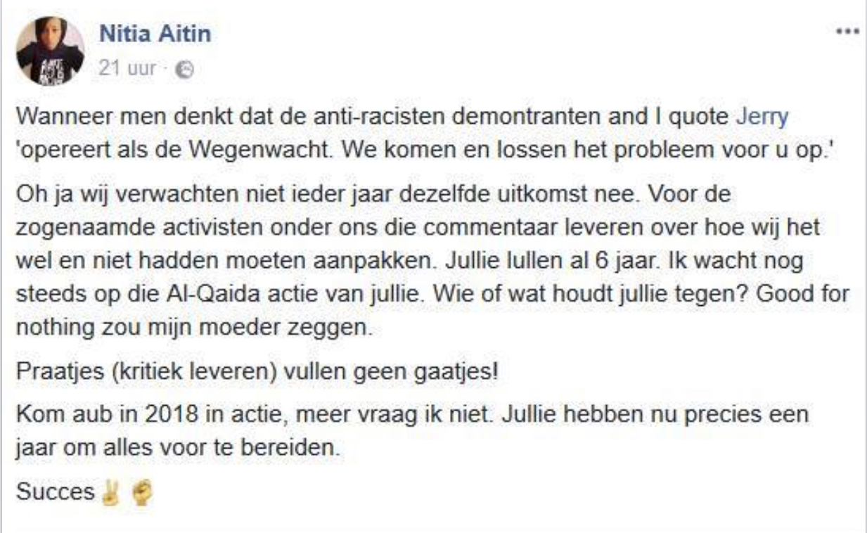 FB-post van Nitia Aitin (november 2017)
