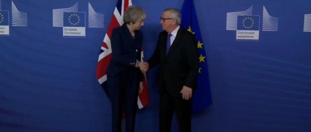 Theresa May en Jean-Claude Juncker in Brussel (7 februari 2019)