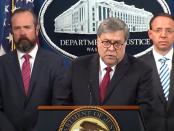 Attorney-General William Barr bij zijn persconferentie over het Mueller-rapport